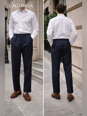 Classic Navy Pinstripe Trousers 100% wool
Made in France